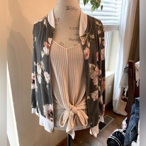 Gray Floral Bomber Jacket